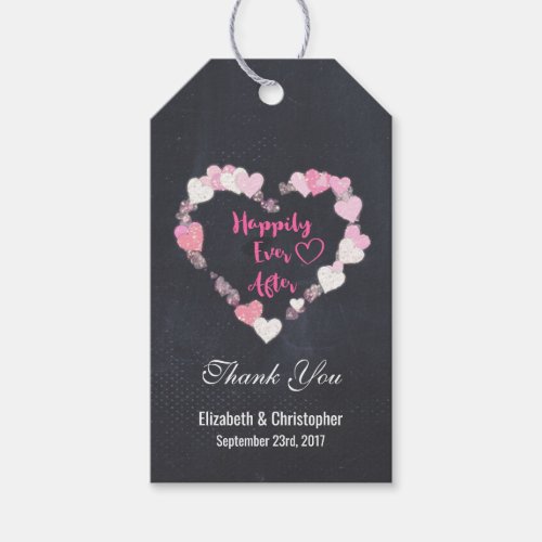Happily Ever After Pink Hearts Wedding Thank You Gift Tags