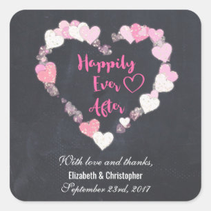 Happily Ever After Pink Hearts Wedding Thank You Square Sticker