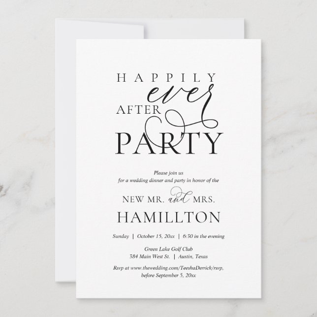 Happily Ever After Post Wedding Dinner and Party Invitation (Front)