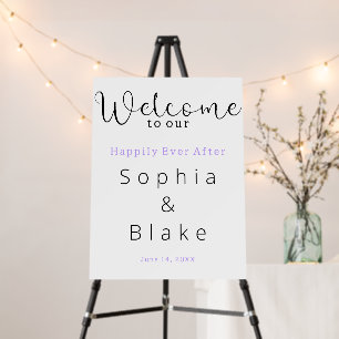 Happily Ever After Purple and White Wedding Sign