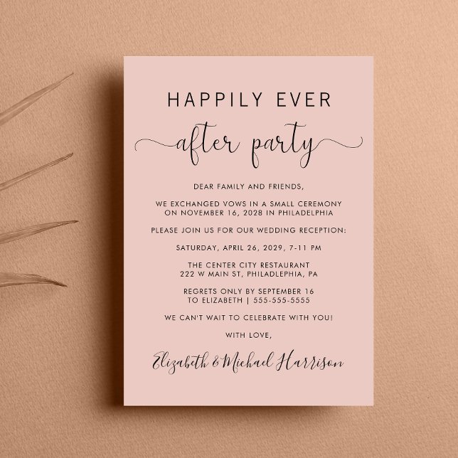 Happily Ever After QR Code Blush Wedding Reception Invitation (From private vows to a grand party - invite family and friends to celebrate your marriage!)