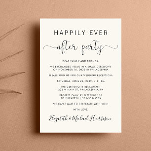Happily Ever After QR Code Cream Wedding Reception Invitation