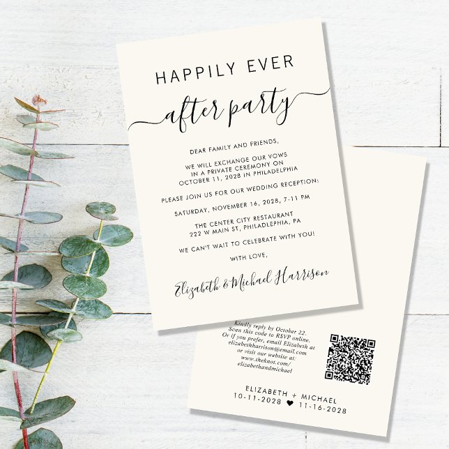 Happily Ever After QR Code Cream Wedding Reception Invitation (Creator Uploaded)
