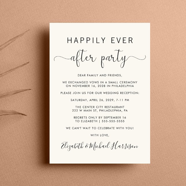 Happily Ever After QR Code Cream Wedding Reception Invitation (From private vows to a grand party - invite family and friends to celebrate your marriage!)