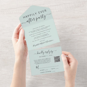 Happily Ever After QR Code Mint Wedding Reception All In One Invitation