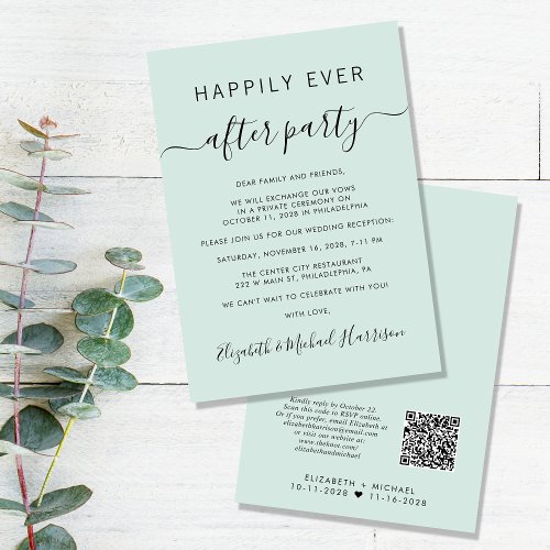 Happily Ever After QR Code Mint Wedding Reception Invitation