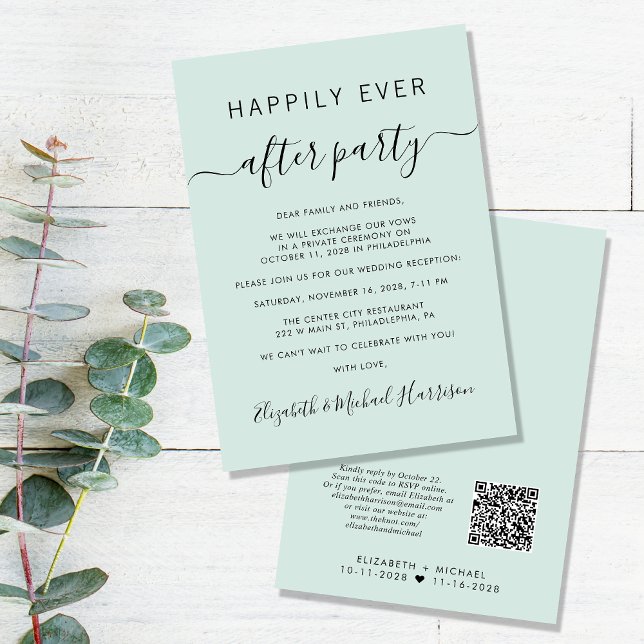 Happily Ever After QR Code Mint Wedding Reception Invitation (Creator Uploaded)