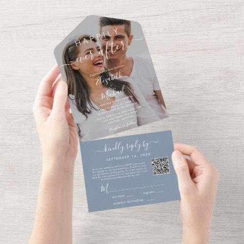 Happily Ever After QR Code Photo Wedding All In One Invitation