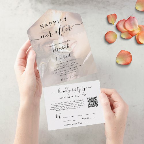 Happily Ever After QR Code Photo Wedding All In One Invitation