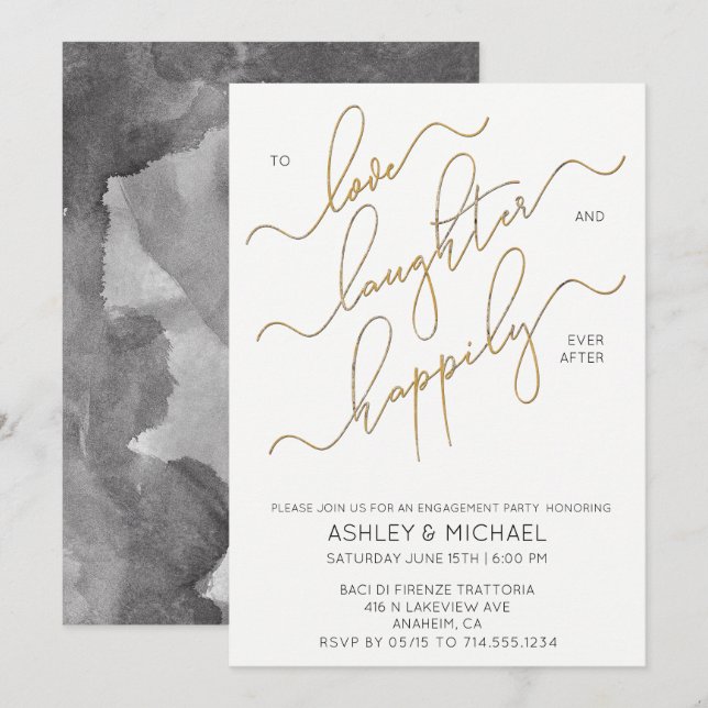 Happily Ever After Quote Gold Engagement Party Invitation (Front/Back)