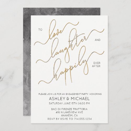 Happily Ever After Quote Gold Engagement Party Invitation