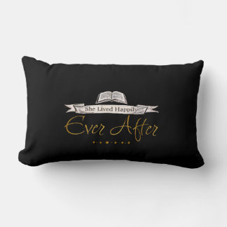 Happily Ever After Quote Vintage Story Book Black Lumbar Pillow