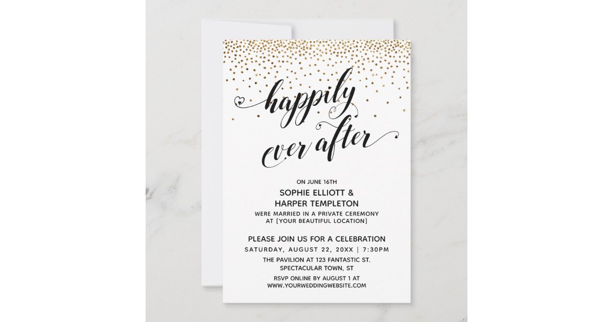 Happily Ever After Reception Only Gold Confetti Invitation