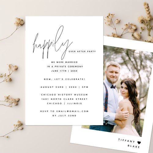 Happily Ever After Reception Party Wedding Photo Invitation