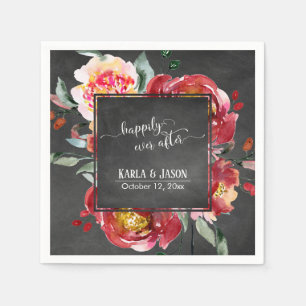 Happily Ever After Red Flower Bouquet Chalkboard Napkins
