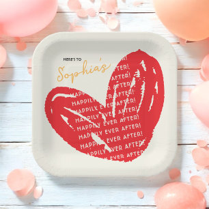 Happily Ever After Red Heart Bridal Brunch Shower Paper Plates