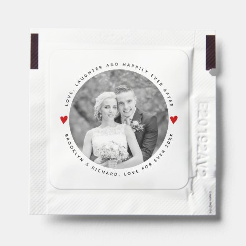 Happily ever after red hearts photo wedding hand sanitizer packet