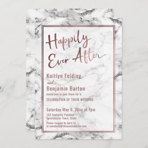 Happily Ever After Rose Gold Marble Reception Invitation