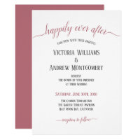 Happily Ever After Rose Gold Script Modern Wedding Invitation