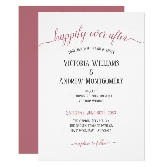 Happily Ever After Rose Gold Script Modern Wedding Invitation