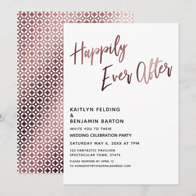 Happily Ever After Rose Gold Wedding Reception Invitation (Front/Back)