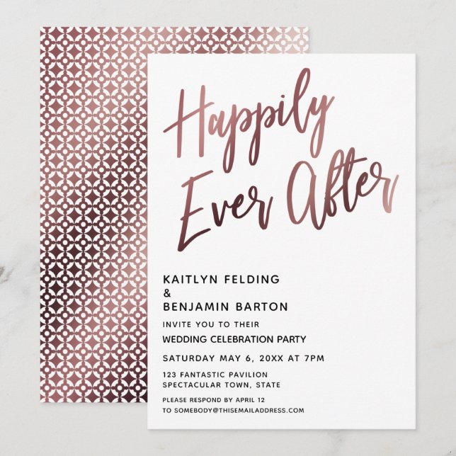 Happily Ever After Rose Gold Wedding Reception Invitation (Front/Back)