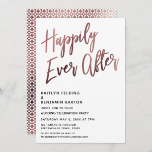 Happily Ever After Rose Gold Wedding Reception Invitation
