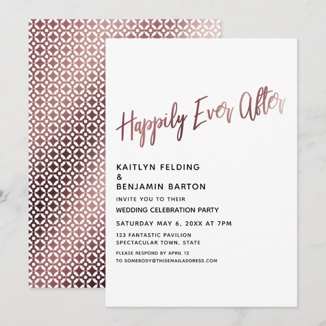 Happily Ever After Rose Gold Wedding Reception Invitation (Front/Back)