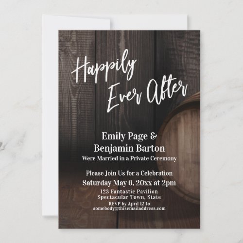 Happily Ever After Rustic Brown Wooden Barrel Invitation