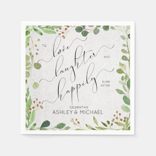 Happily Ever After Rustic Eucalyptus Engagement Napkins