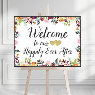 Happily Ever After Rustic Fall Floral Wedding Poster