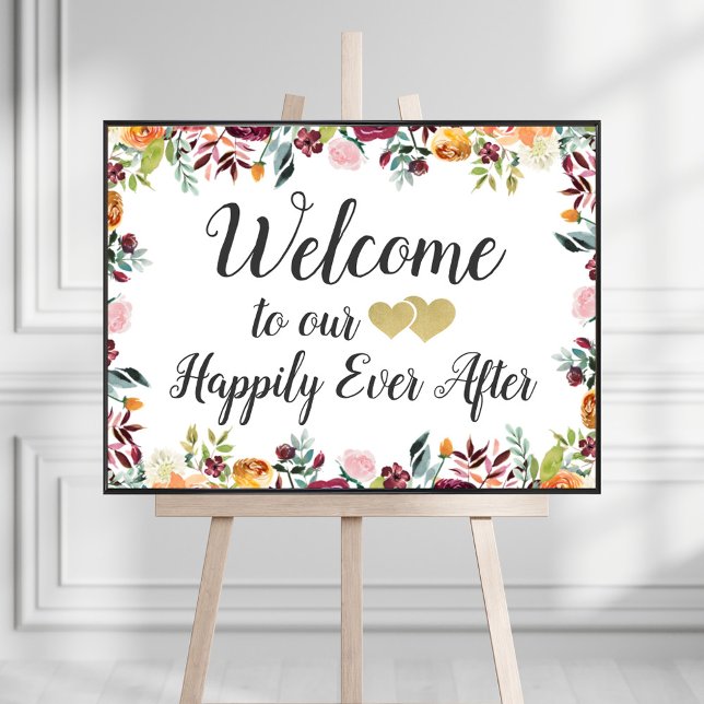 Happily Ever After Rustic Fall Floral Wedding Poster (Creator Uploaded)