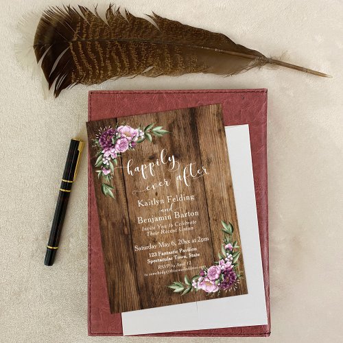 Happily Ever After Rustic Floral Reception Only Invitation