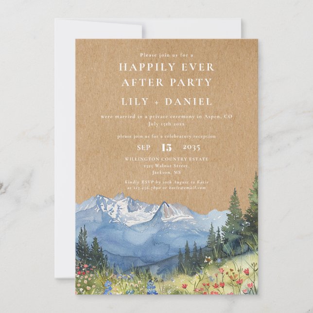 Happily Ever After Rustic Mountain Floral Photo Invitation (Front)