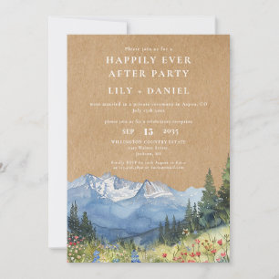 Happily Ever After Rustic Mountain Floral Wedding Invitation