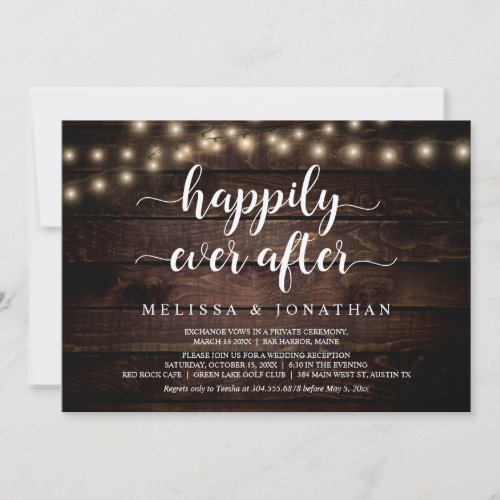 Happily Ever After Rustic String Light Elopement Invitation