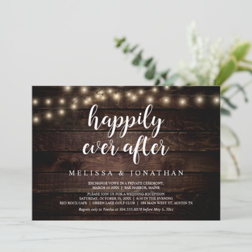 Happily Ever After Rustic String Light Elopement Invitation