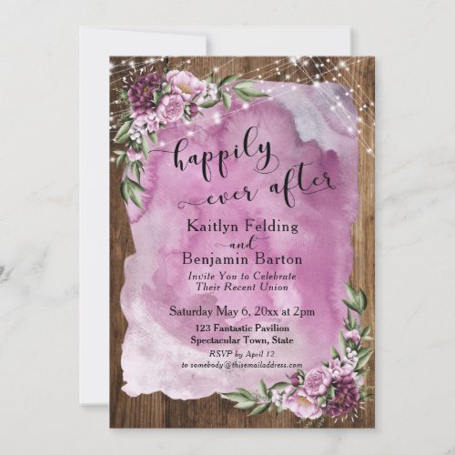 Happily Ever After Rustic Watercolor Floral Lights Invitation