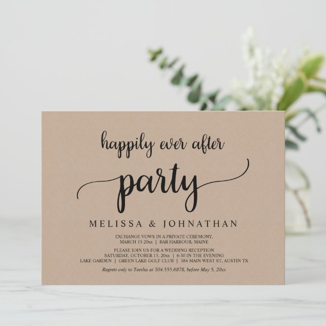 Happily Ever After, Rustic Wedding Elopement Party Invitation (Standing Front)