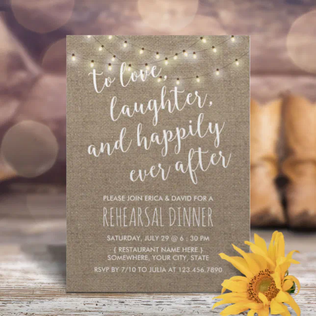 Happily Ever After Rustic Wedding Rehearsal Dinner Invitation Zazzle 0432