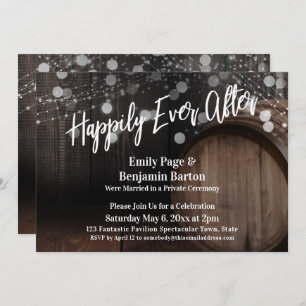 Happily Ever After Rustic Wood Barrel and Lights Invitation