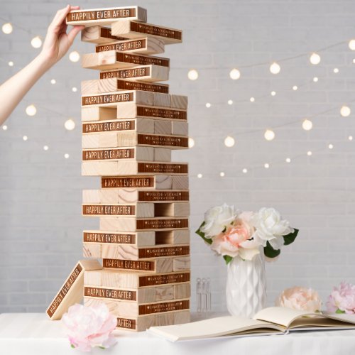Happily Ever After Rustic Wood Wedding Party Topple Tower