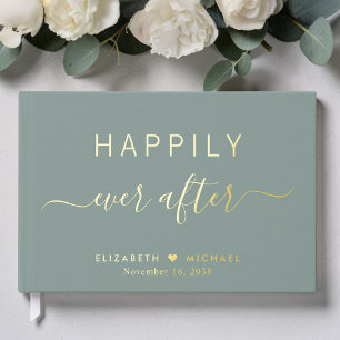 Happily Ever After Sage Green Wedding Foil Guest Book