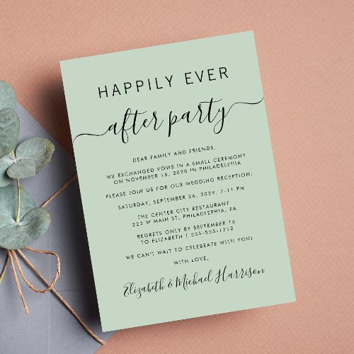 Happily Ever After Sage Green Wedding Reception Invitation