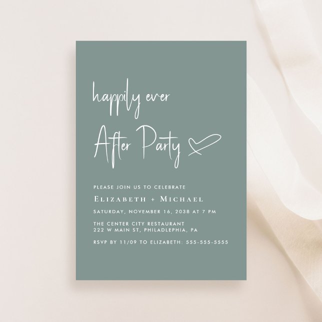 Happily Ever After Sage Green Wedding Reception Invitation (An chic Happily Ever After Party invitation for your wedding celebration)
