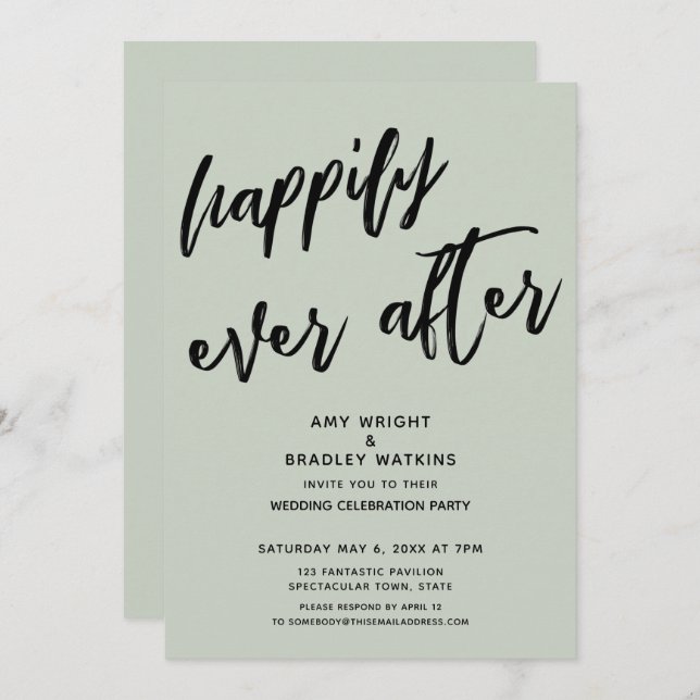 Happily Ever After Sage Wedding Reception Invitation (Front/Back)