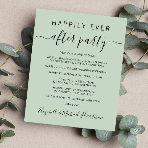 Happily Ever After Sage Wedding Reception Invite