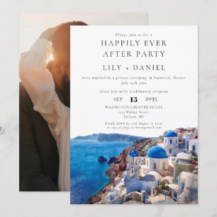 Happily Ever After Santorini Greece Photo Wedding Invitation