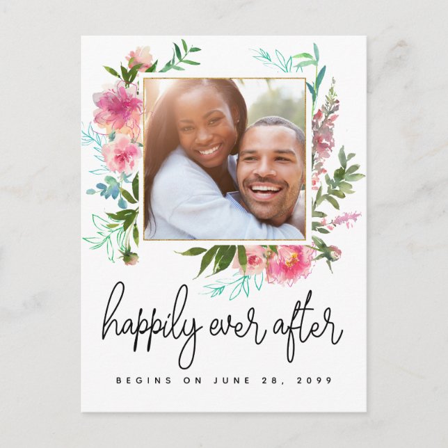 Happily Ever After Save the Date Photo Announcement Postcard (Front)