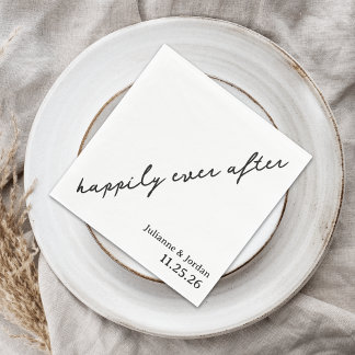 Happily Ever After Scribble Cursive Custom Wedding Napkins